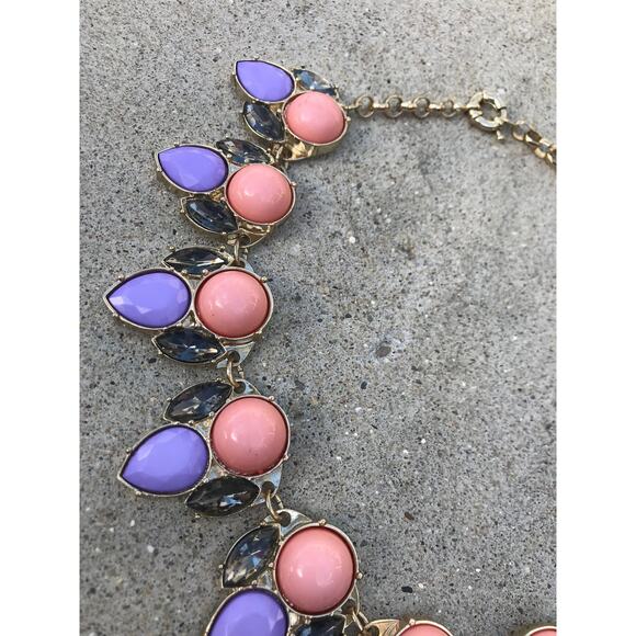 Vintage Rhinestone and Plastic Cabochon Statement Necklace Orange and Lavender - Picture 4 of 4